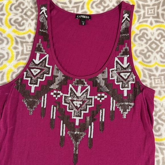 Express M Medium tank top - sleeveless - sequin Aztec style design - geometric - Picture 2 of 9